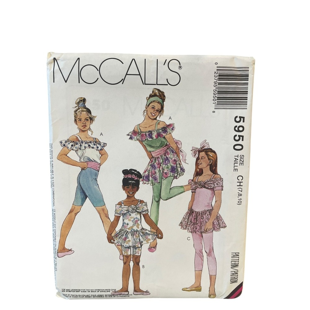 McCall's 5950 Sewing Pattern Girls Size 7-10 Tops Skirt Leggings 1990s Vintage